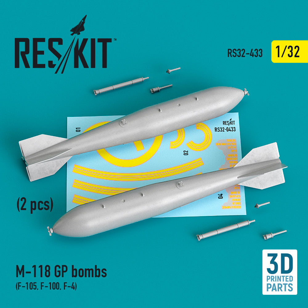 M-118 GP bombs (2 pcs) (Republic F-105D/F-105G Thunderchief, , North-American F-100D/F-100F Super Sabre, F-4) 3D-Printed) (designed to be used with Trumpeter kits) (Reskit sold out October 2025]