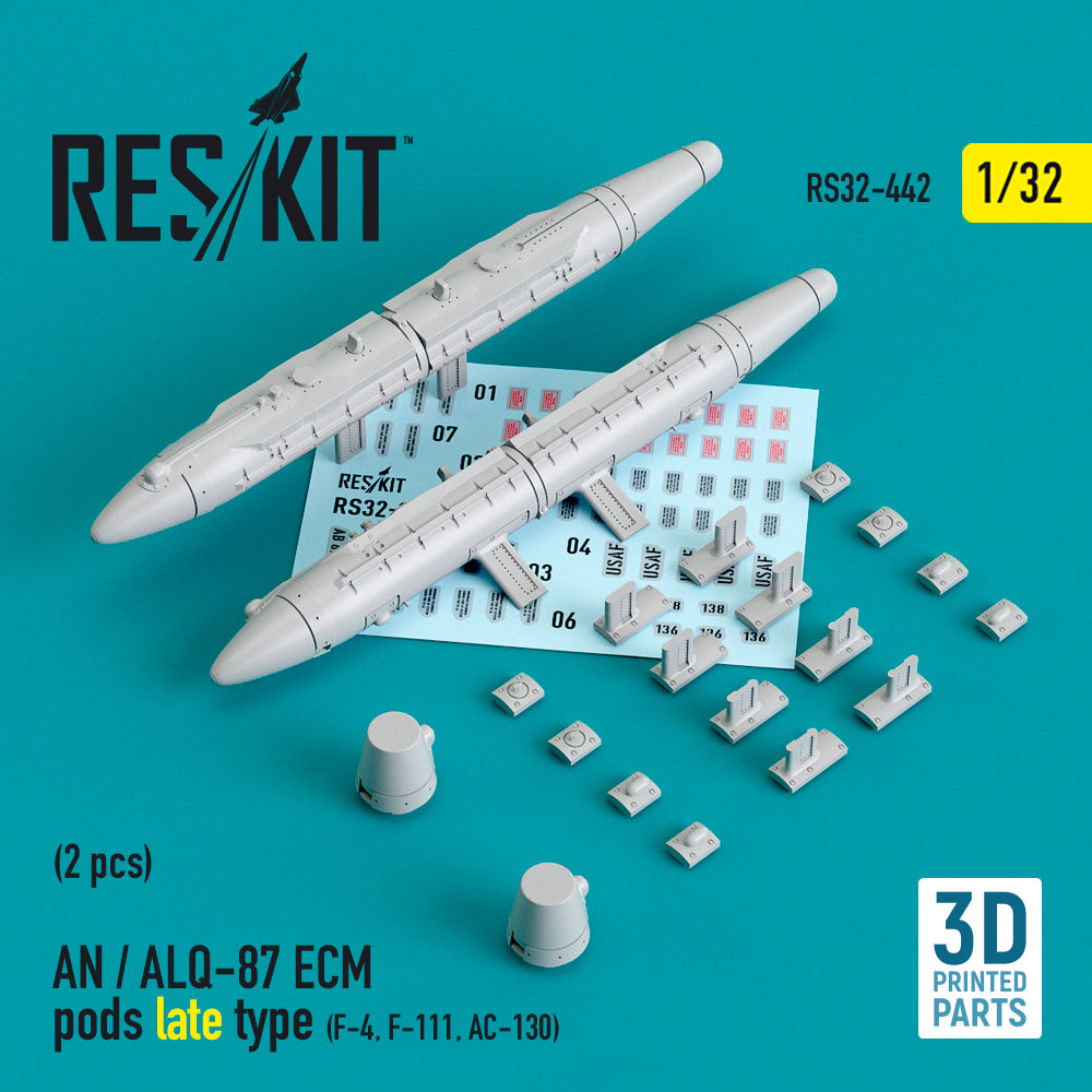 AN / ALQ-87 ECM pods late type (2 pcs) (McDonnell F-4, Republic F-105D/F-105G Thunderchief, Lockheed AC-130 Hercules) 3D-Printed) (designed to be used with Trumpeter kits)