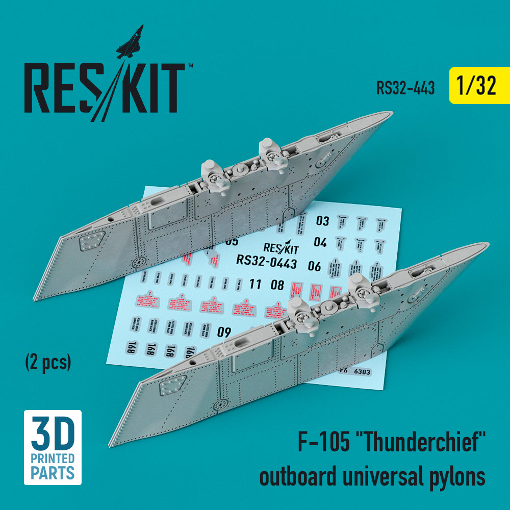 Republic F-105D/F-105G Thunderchief outboard universal pylons (2 pcs) (designed to be used with Trumpeter kits) 3D-Printed)