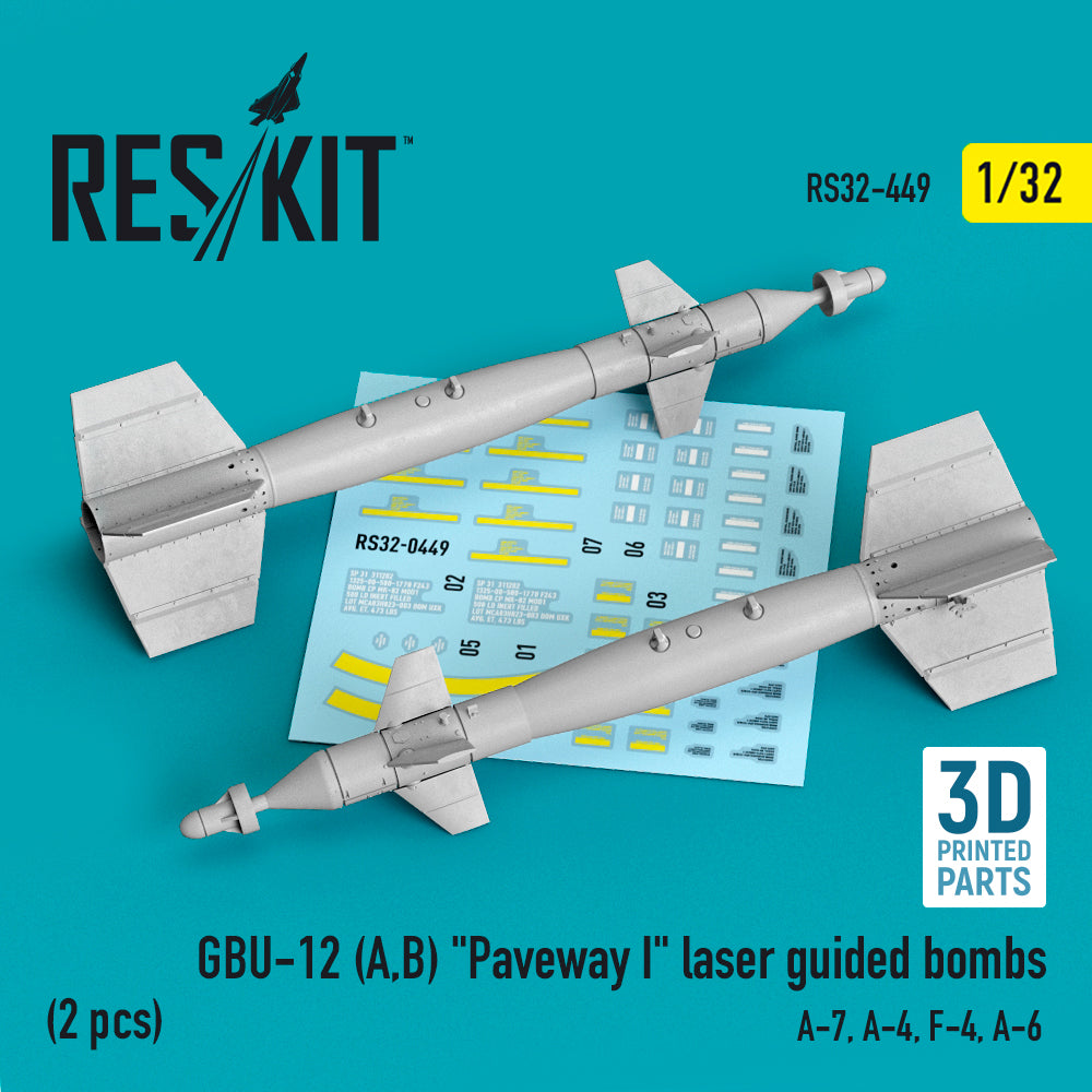 GBU-12 (A,B) Paveway I laser guided bombs (2 pcs) (A-7, Douglas A-4, McDonnell F-4, A-6) 3D-Printed (ResKit sold out February 2026)