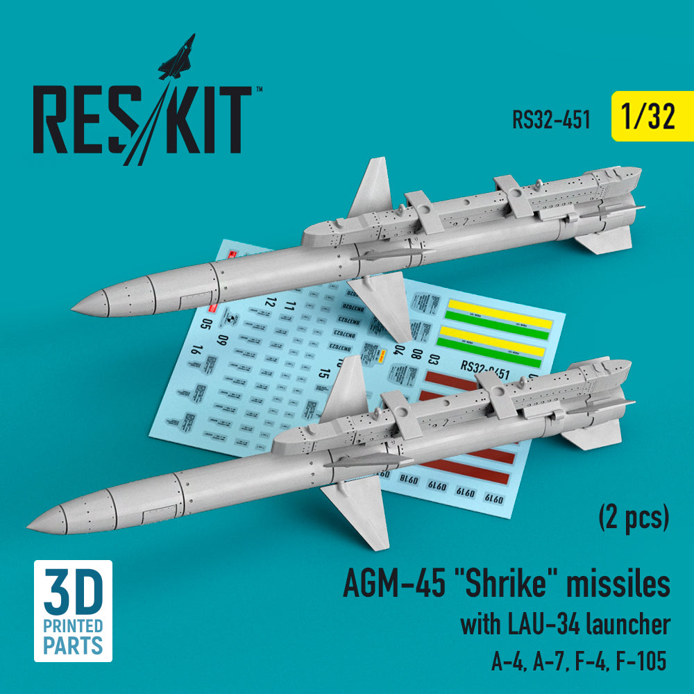 AGM-45 Shrike missiles with LAU-34 launcher (2 pcs) (Douglas A-4, LTV A-7, McDonnell F-4, Republic F-105D/F-105G ) 3D-Printed (designed to be used with Trumpeter kits)