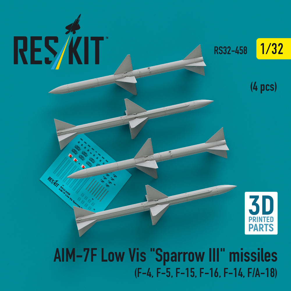 AIM-7F Low Vis Sparrow III missiles (4 pcs) (McDonnell F-4, F-5, F-15, F-16, Grumman F-14, F/A-18) (3D-Printed)