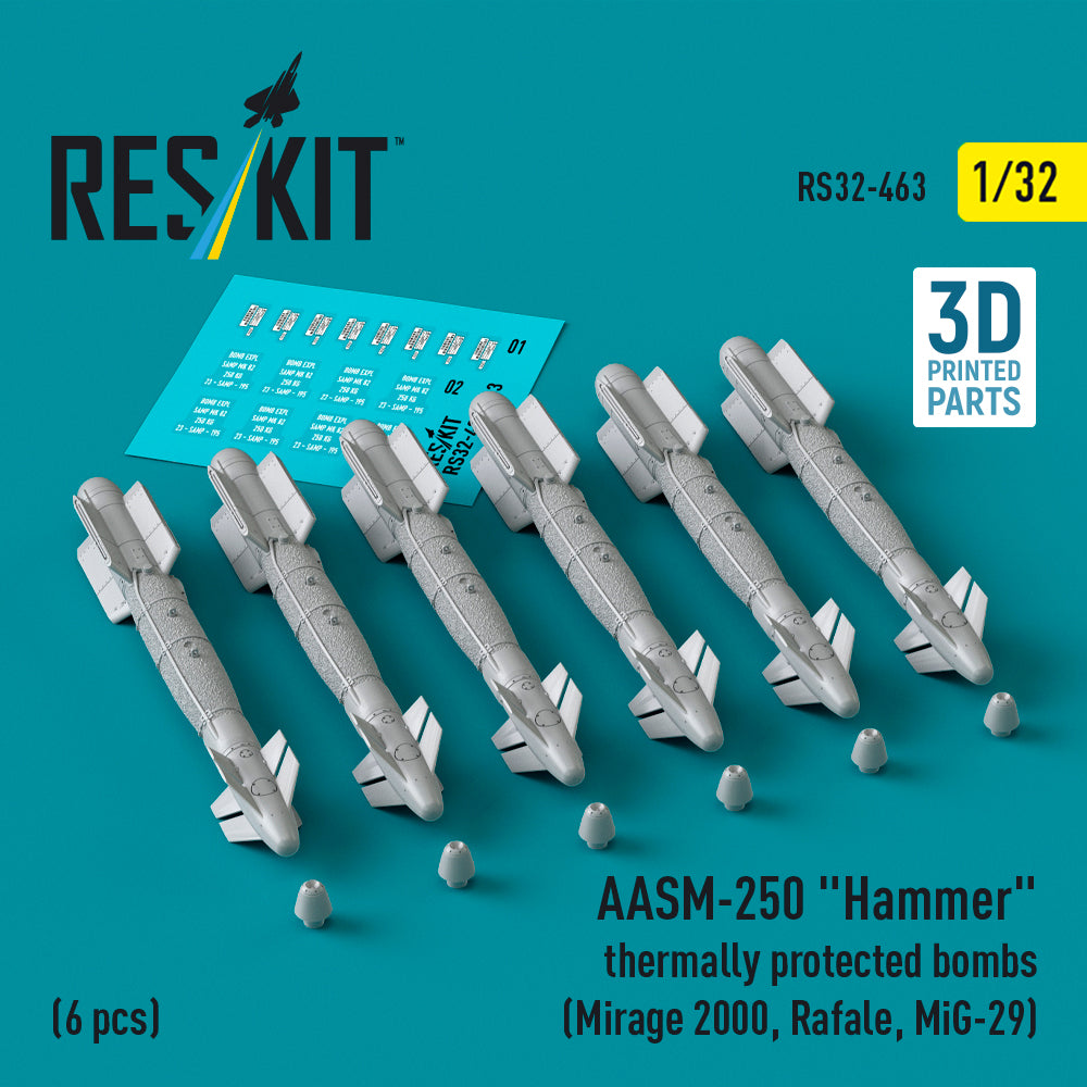 AASM-250 Hammer thermally protected bombs (6 pcs) (Dassault_Mirage 2000, Rafale, MiG-29) (3D-Printed)