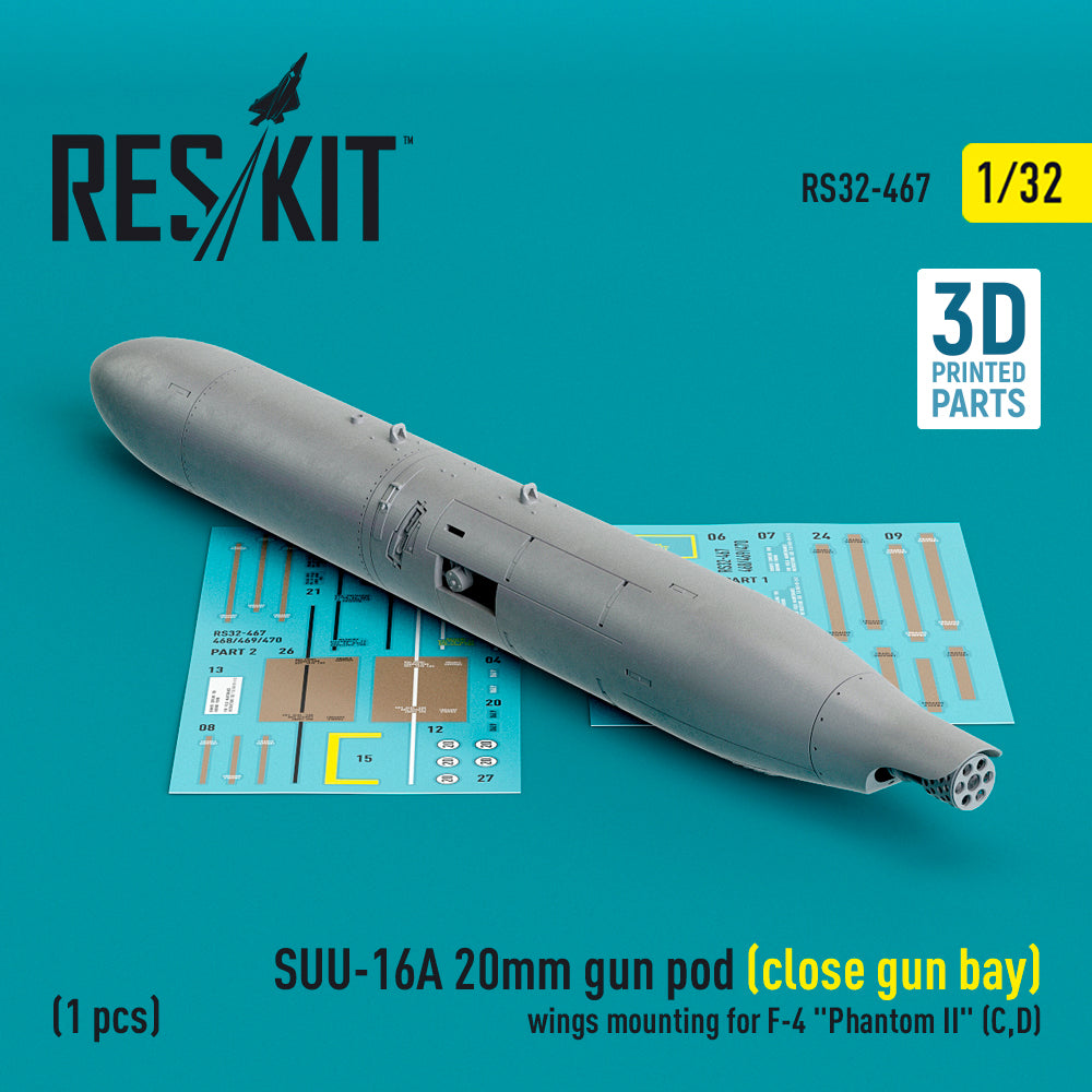 SUU-16A 20mm gun pod (close gun bay) wings mounting for F-4 Phantom II (C,D) (1 pc) (3D-Printed) (ResKit sold out February 2026)
