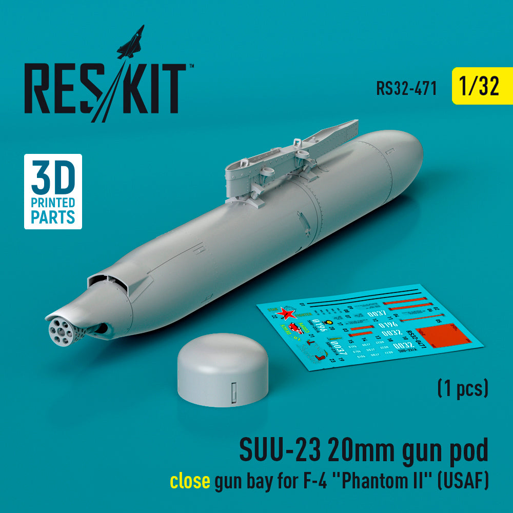 SUU-23 20mm gun pod (close gun bay) for McDonnell F-4 Phantom II (USAF) (1 pcs) (3D-Printed)