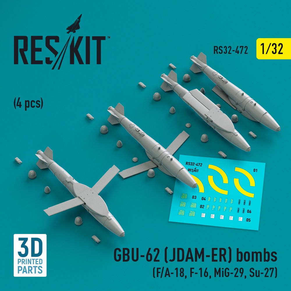 GBU-62 (JDAM-ER) bombs (4 pcs) (F/A-18, Lockheed-Martin F-16, MiG-29, Su-27) (3D-Printed)