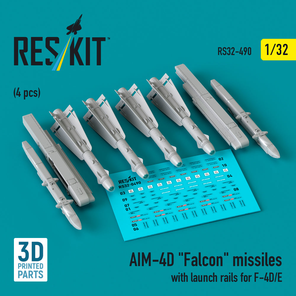 AIM-4D Falcon missiles with launch rails for McDonnell F-4D/E (4 pcs) (3D-Printed)
