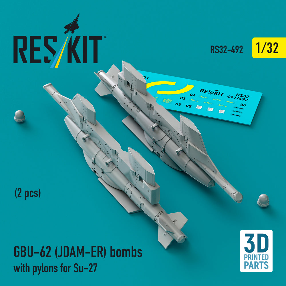 GBU-62 (JDAM-ER) bombs with pylons for Sukhoi Su-27 (2 pcs) (3D-Printed)