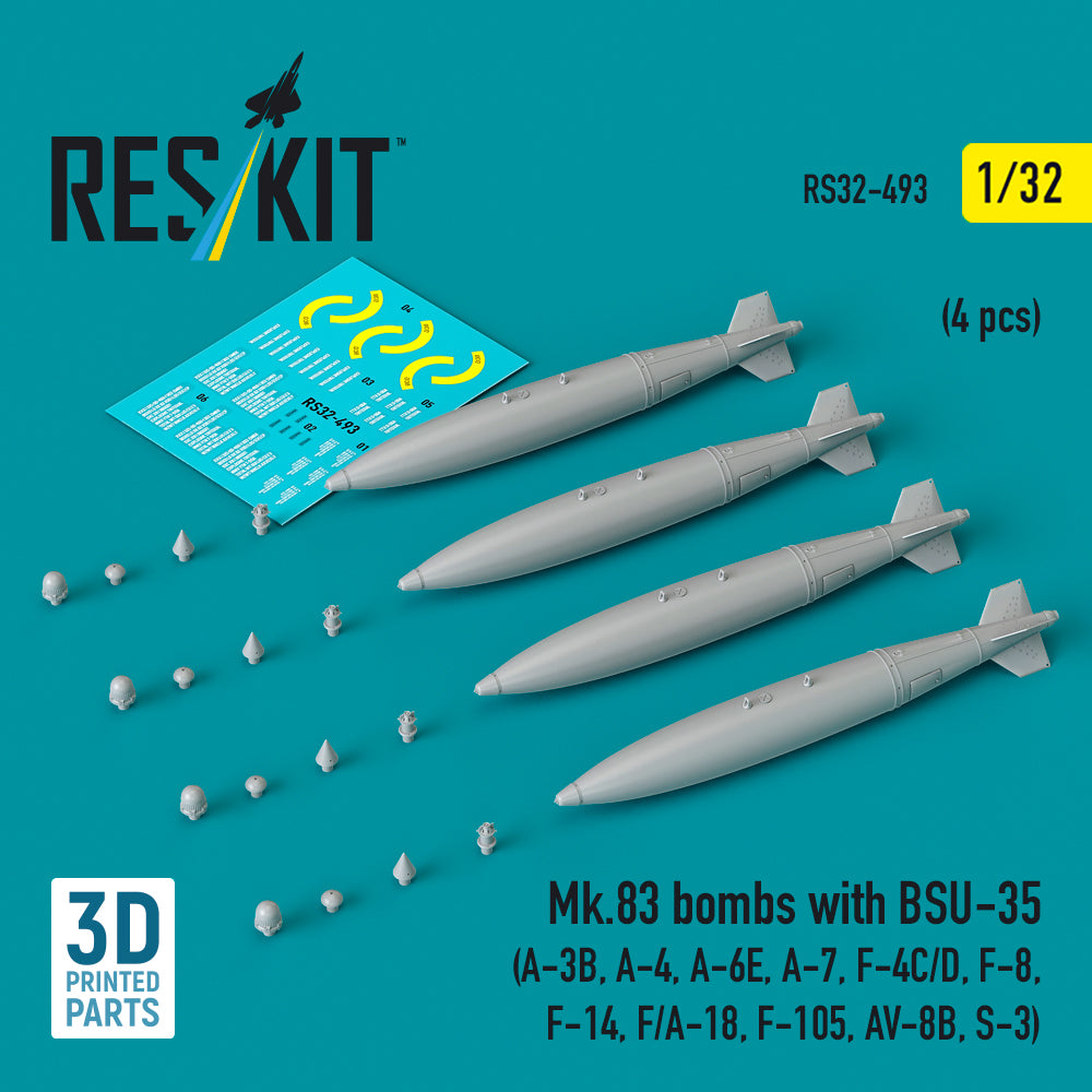Mk.83 bombs with BSU-35 (4 pcs) (A-3B, Douglas A-4, Grumman A-6E, LTV A-7, McDonnell F-4C/D, F-8, Grumman F-14, F/A-18, Republic F-105F/F-105G Thunderchief, McDonnell-Douglas AV-8B, Lockheed S-3A/S-3B Viking) (3D-Printed)
