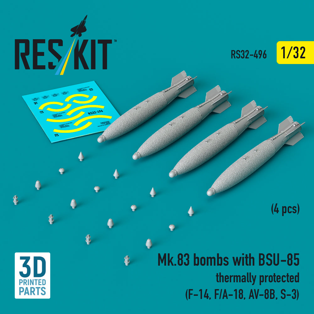 Mk.83 bombs with BSU-85 thermally protected (4 pcs) (Grumman F-14, F/A-18, McDonnell-Douglas AV-8B, Lockheed S-3A/S-3B Viking) (3D-Printed)
