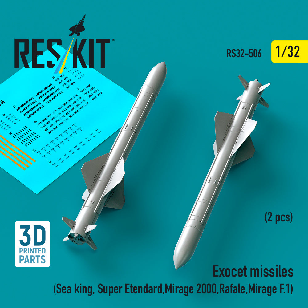 Exocet missiles (2 pcs) (Sea King, Super Etendard, Dassault_Mirage 2000, Dassault Rafale , Dassault_Mirage F.1) (3D-Printed)