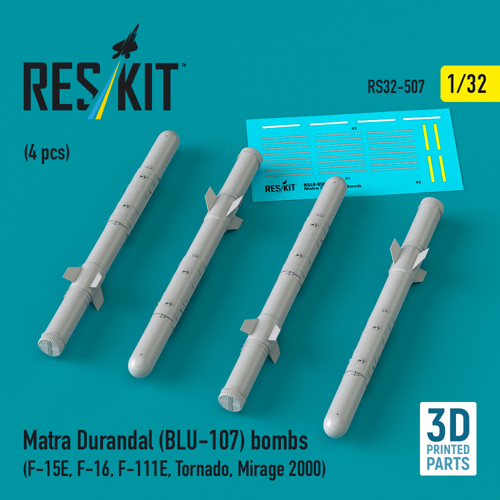 Matra Durandal (BLU-107) bombs (4 pcs) (McDonnell F-15E, F-16, F-111E, Panavia Tornado , Dassault_Mirage 2000) 3D-Printed