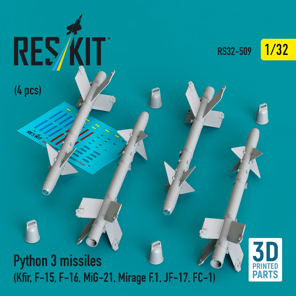 Python 3 missiles (4 pcs) (Kfir, McDonnell F-15, F-16, Mikoyan MiG-21, Dassault_Mirage F.1, JF-17, FC-1) 3D-Printed