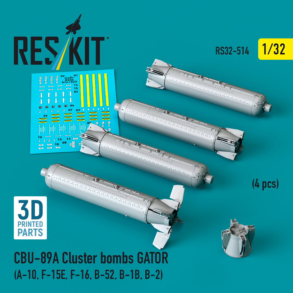 CBU-89A cluster bombs GATOR (4 pcs) (Fairchild A-10, McDonnell F-15E, Lockheed-Martin F-16, Boeing B-52, Rockwell B-1B, B-2) (3D-Printed)