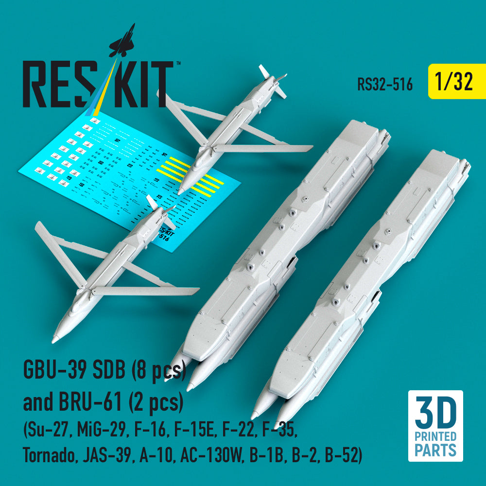 GBU-39 SDB (8 pcs) and BRU-61 (2 pcs) (Sukhoi Su-27, Mikoyan MiG-29, Lockheed-Martin F-16, F-15E, F-22, Lockheed-Martin F-35, Panavia Tornado , JAS-39, A-10, AC-130W, B-1B, B-2, B-52) (3D-Printed)