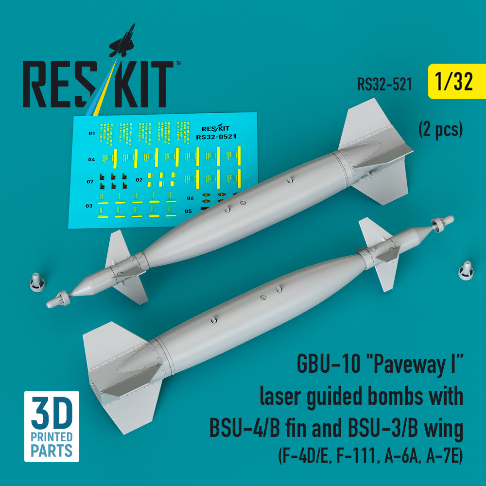 GBU-10 'Paveway I' laser guided bombs with BSU-4/B fin and BSU-3/B wing (2 pcs) (F-4D/E, F-111, A-6A, LTV A-7E) 3D-Printed
