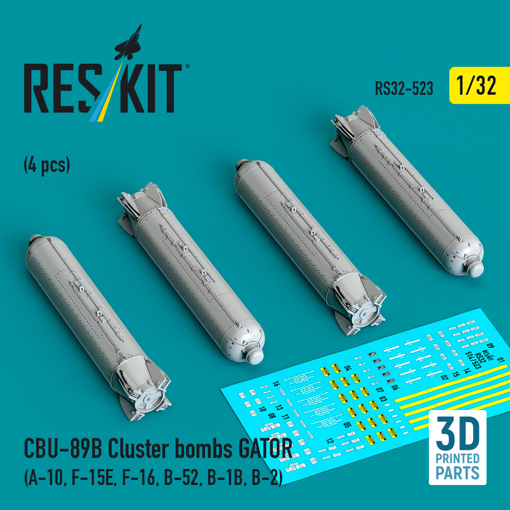 CBU-89B cluster bombs GATOR (4 pcs) (Fairchild A-10, McDonnell F-15E, Lockheed-Martin F-16, Boeing B-52, Rockwell B-1B, B-2) (3D-Printed)