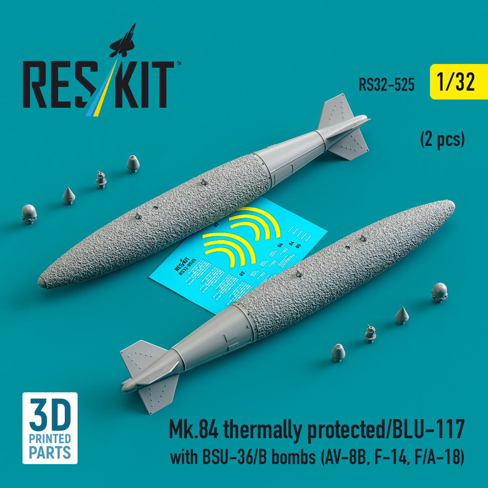 Mk.84 thermally protected/BLU-117 with BSU-36/B bombs (2 pcs) (McDonnell-Douglas AV-8B, Grumman F-14, F/A-18) (3D-Printed)