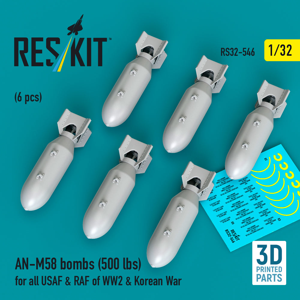 AN-M58 bombs (500 lbs) for all USAF & RAF of WW2 & Korean War (6 pcs) 3D-Printed
