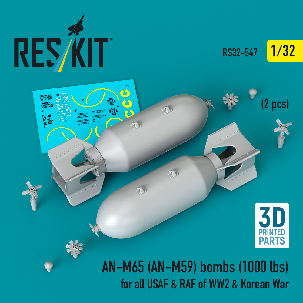 AN-M65 (AN-M59) bombs (1000 lbs) for all USAF & RAF of WW2 & Korean War (2 pcs) 3D-Printed