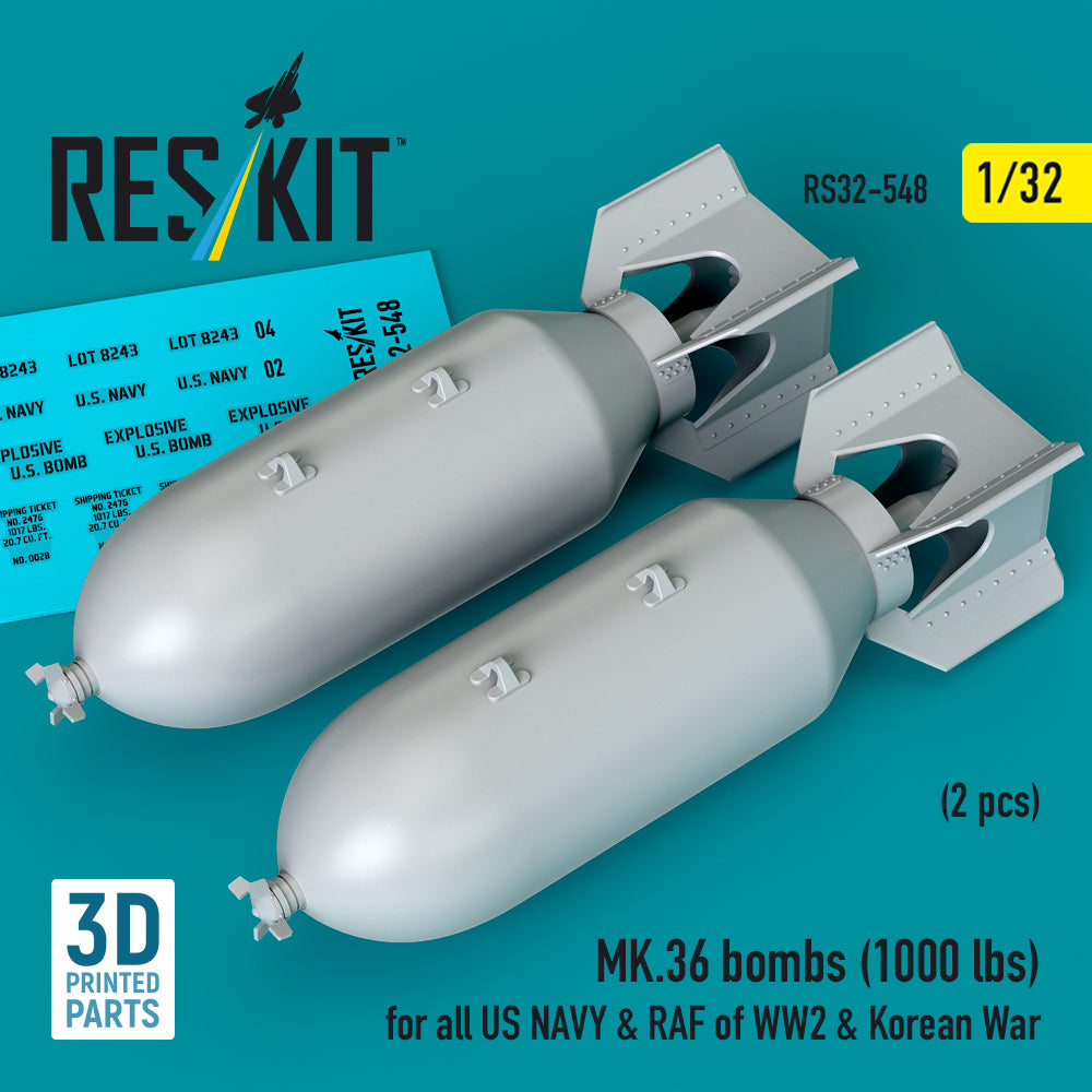 MK.36 bombs (1000 lbs) for all US NAVY & RAF of WW2 & Korean War (2 pcs) 3D-Printed