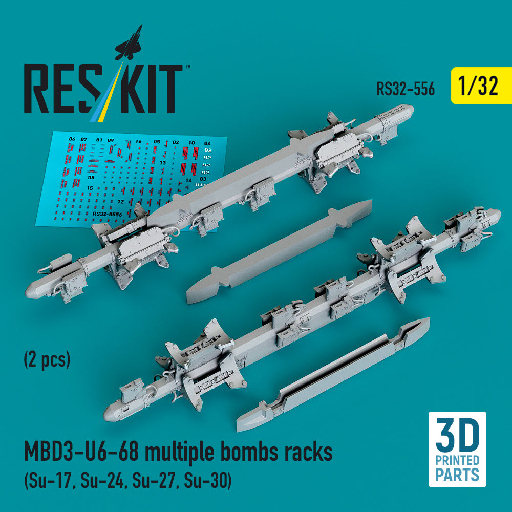 MBD3-U6-68 multiple bombs racks (2 pcs) (Su-17, Su-24, Sukhoi Su-27, Su-30) (3D-Printed) (1/32)