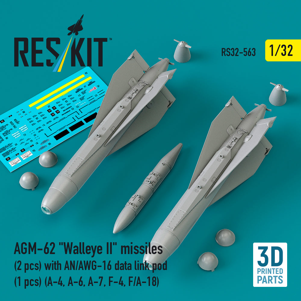 AGM-62 'Walleye II' missiles (2 pcs) with AN/AWG-16 data link pod (1 pcs) (Douglas A-4, A-6, LTV A-7, F-4, F/A-18) (3D-Printed) (1/32)