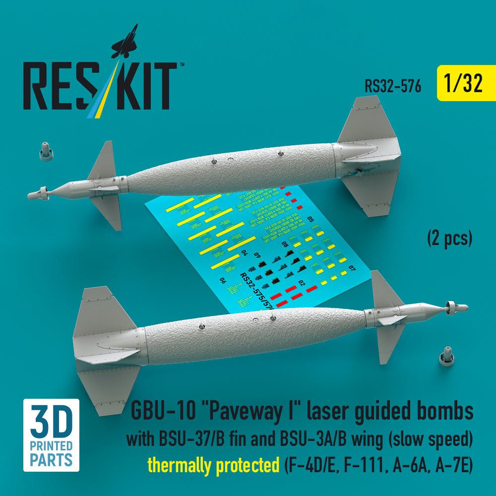GBU-10 'Paveway I' laser guided bombs with BSU-37/B fin and BSU-3A/B wing (slow speed) thermally protected (2 pcs) (F-4D/E, F-111, A-6A, A-7E) 3D-Printed