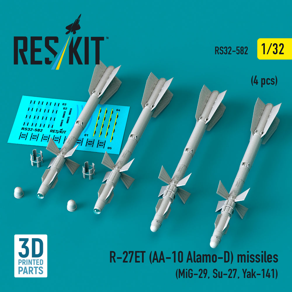 R-27ET (AA-10 Alamo-D) missiles (4 pcs) (Mikoyan MiG-29, Sukhoi Sukhoi Su-27, Yakovlev Yak-141) (3D-Printed) (1/32)