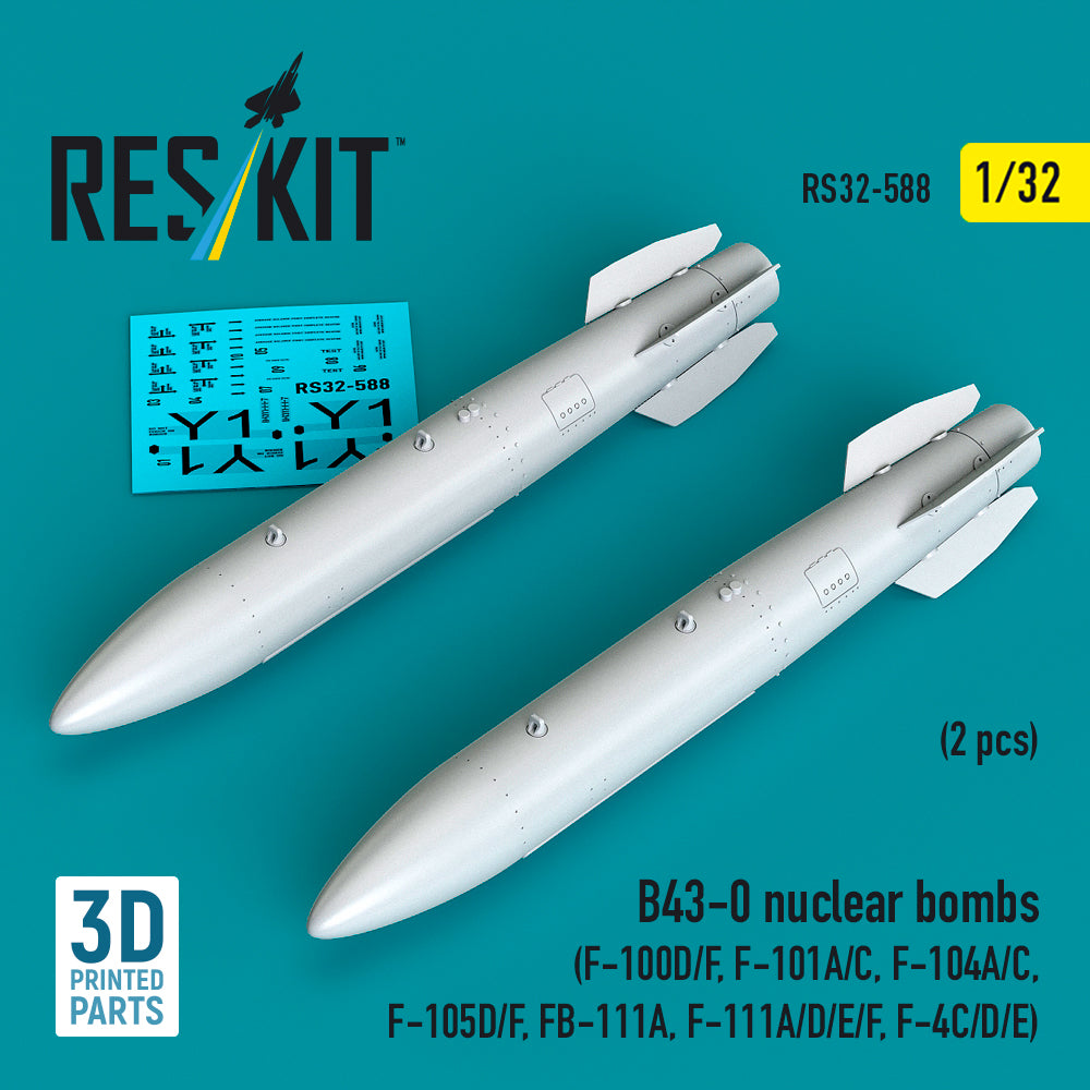 B43-0 nuclear bombs (2 pcs) (F-100D/F, McDonnell F-101A/C, F-104A/C, Republic F-105D/F-105F/F-105G, FB-111A, F-111A/D/E/F, F-4C/D/E) (3D-Printed) (1/32) (designed to be used with Trumpeter kits)
