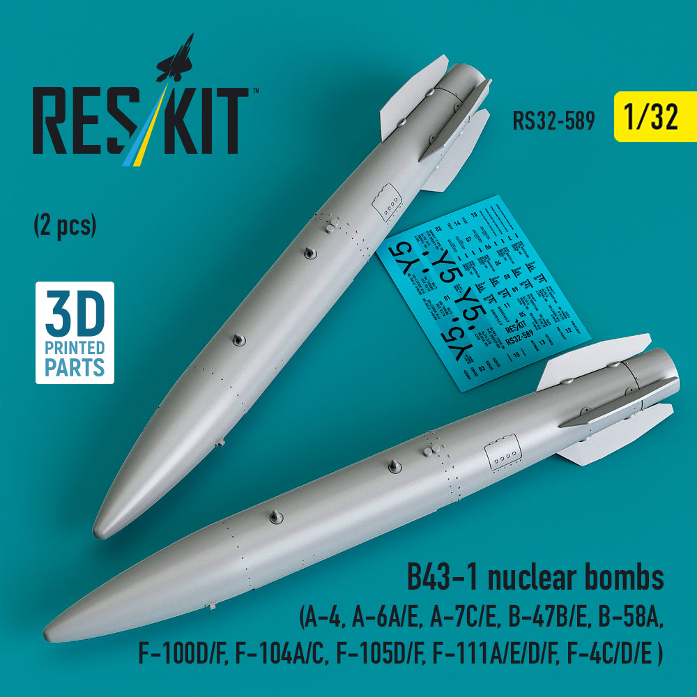 B43-1 nuclear bombs (2 pcs) (Douglas A-4, A-6A/E, LTV A-7C/E, B-47B/E, Convair B-58A, F-100D/F, F-104A/C, Republic F-105D/F-105F/F-105G , F-111A/D/E/F, F-4C/D/E ) (3D-Printed) (1/32) (designed to be used with Trumpeter kits)