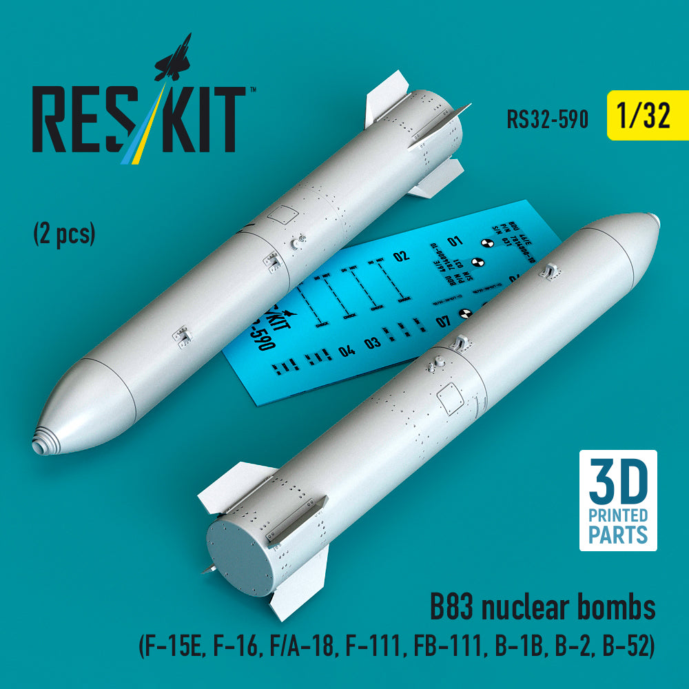 B83 nuclear bombs (2 pcs) (F-15E, Lockheed-Martin F-16, F/A-18, F-111, FB-111, B-1B, B-2, B-52) (3D-Printed) (1/32)