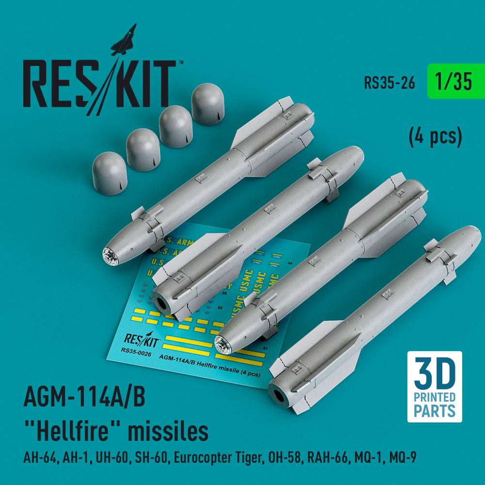 AGM-114A/B Hellfire missile (4 pcs) (Bell/Boeing AH-64 , AH-1, Sikorsky UH-60, SH-60, Eurocopter Tiger, OH-58, RAH-66, MQ-1, MQ-9)