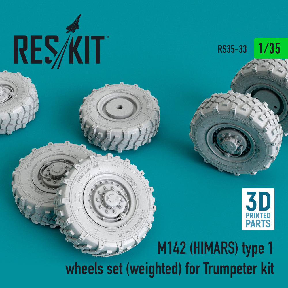M142 (HIMARS) type 1 wheels set (bulged tyre/weighted effect) (designed to be used with Trumpeter kits)(discontinued by Reskit June 2025)