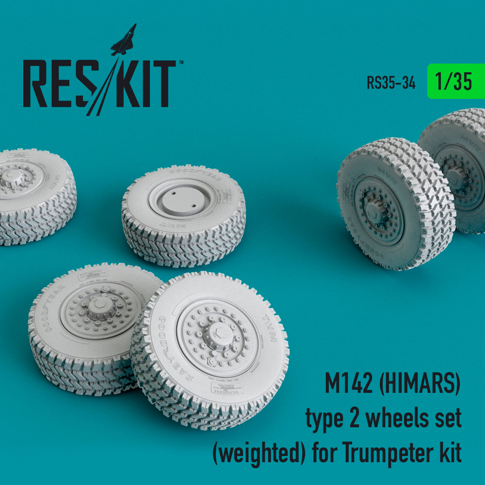 M142 (HIMARS) type 2 wheels set (bulged tyre/weighted effect) (designed to be used with Trumpeter kits)(discontinued by Reskit June 2025)