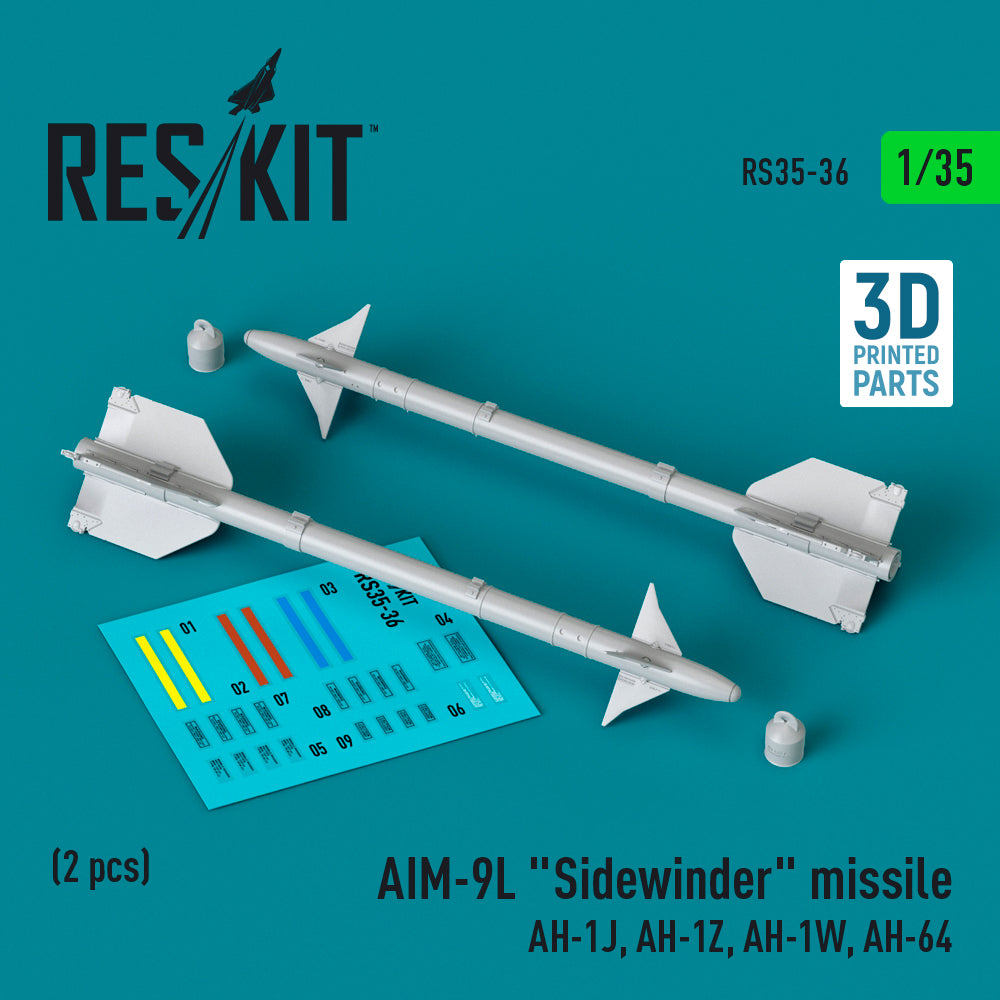 AIM-9L Sidewinder missile (Bell AH-1J, Bell AH-1Z, Bell AH-1W, Bell/Boeing AH-64) (2 pcs) (3D-Printed)