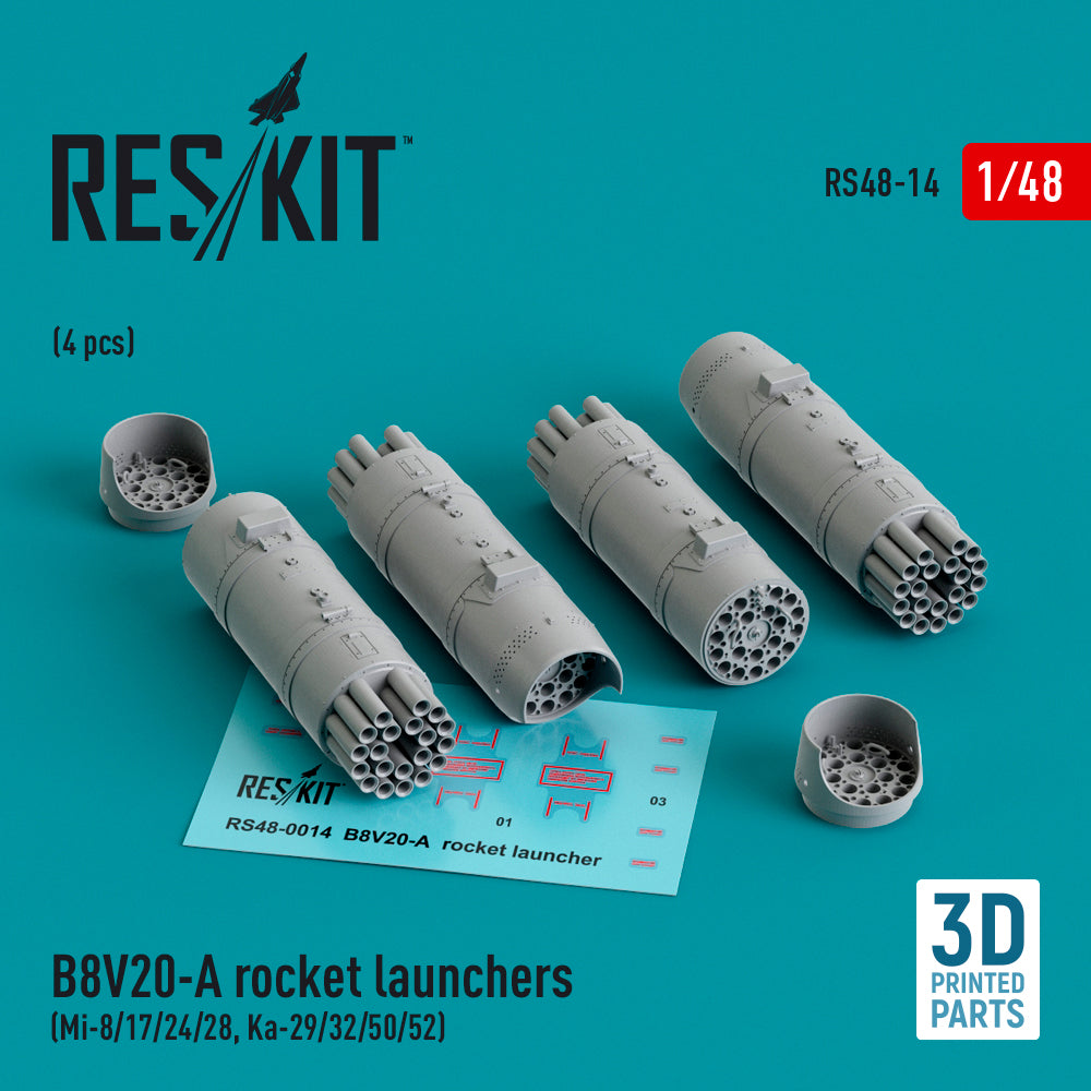 RE-RELEASED!!! B-8V20-A rocket launcher (4 pcs) (Mil Mi-8/Mi-17/Mil Mi-24V/VP/Mi-24P/Mi-28 Kamov Ka-29/Ka-32/Ka-50/Ka-52) (now 3D-Printed)(designed to used with Italeri and Revell and Zvezda kits)