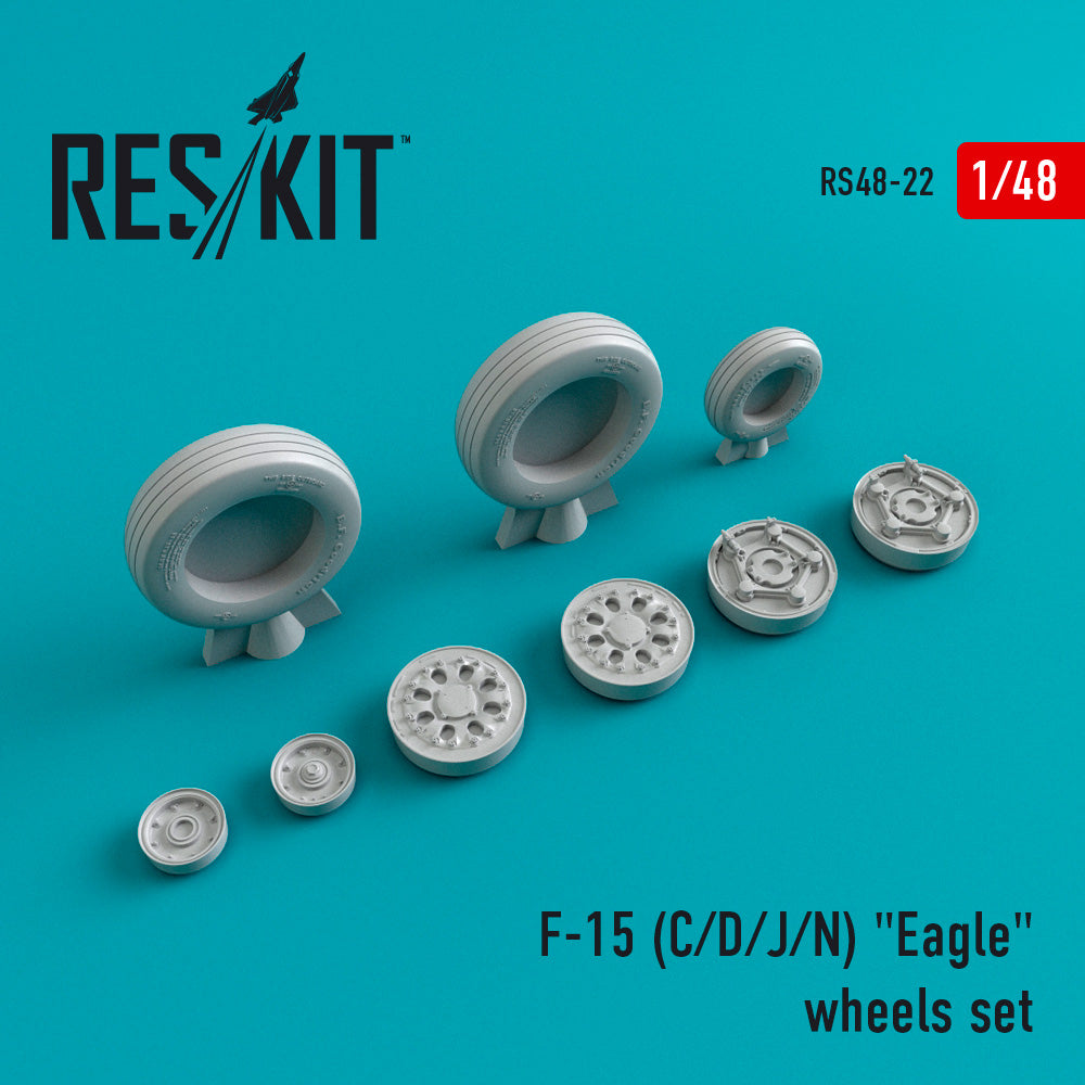 McDonnell-Douglas F-15C/F-15D/F-15J/F-15N Eagle wheels set (designed to used with Academy, Great Wall Hobby, Hasegawa, Italeri, Monogram, Revell and Tamiya kits) (ResKit sold out May 2026)