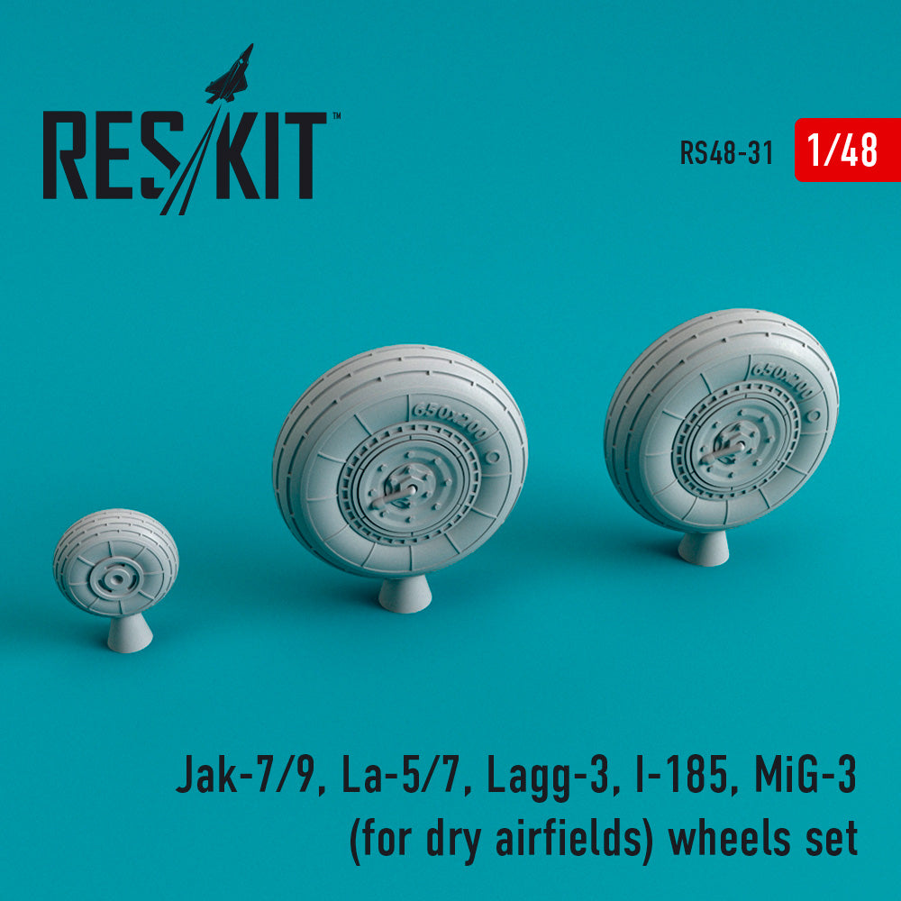 Yakovlev Yak-7/Yak-9, Lavochkin La-5/La-7, LaGG-3, Polikarpov I-185, Mikoyan MiG-3 for dry airfields wheels set (designed to used with Alanger, Ark Models, ICM, Modelsvit, Trumpeter and Zvezda kits) (ResKit sold out May 2026)