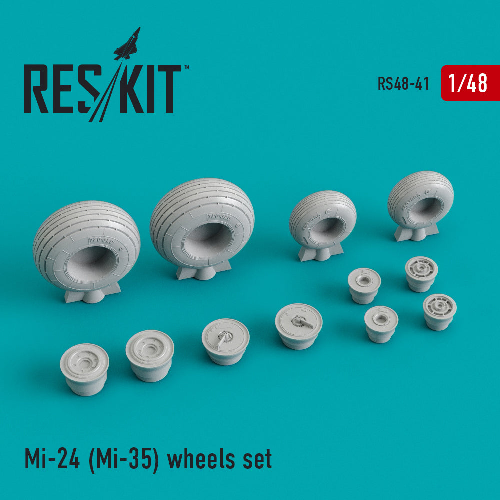 Mil Mi-24D (Mi-35) (ResKit sold out May 2026)  wheels set (designed to used with Mini Hobby Models, Monogram, Revell and Zvezda kits) (ResKit sold out May 2026) [Mi-24P Mil Mi-24V/VP]