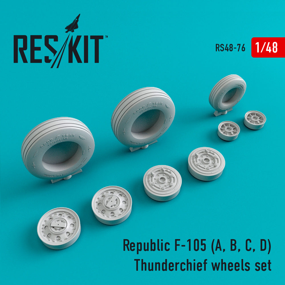 Republic F-105A/F-105B/F-105C/F-105D) (ResKit sold out May 2026)  Thunderchief wheels set (designed to be used with Hobby Boss, Monogram and Revell kits) (ResKit sold out May 2026)