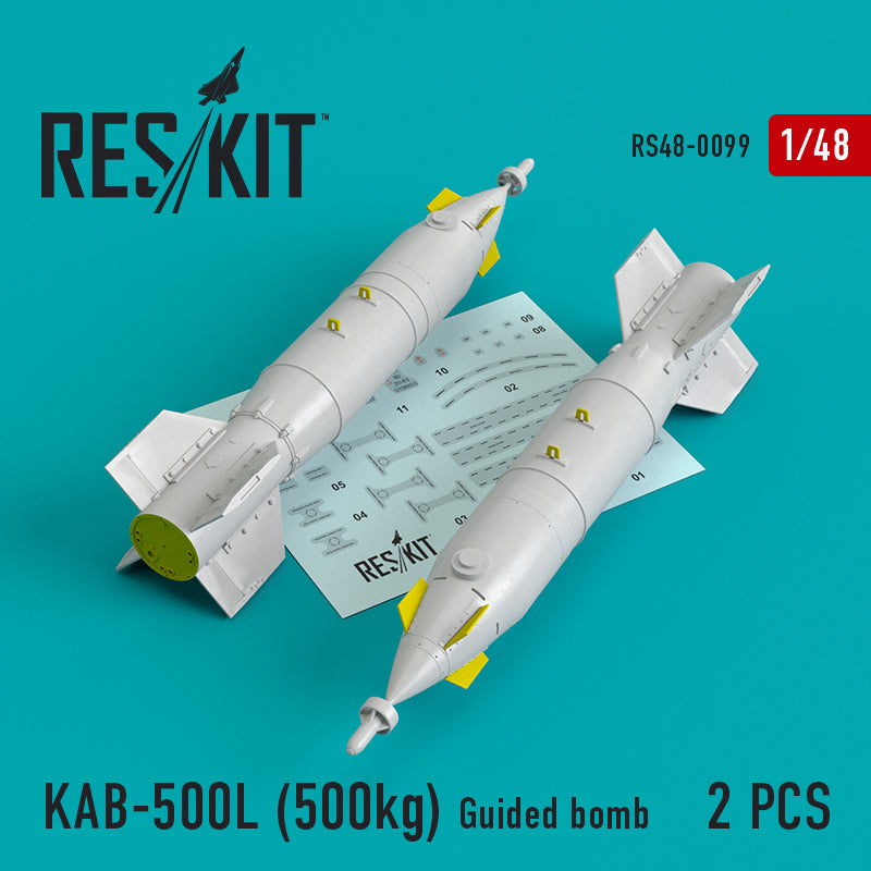 KAB-500L (500kg) Guided bomb (2 pcs) (Sukhoi Su-24/Su-30/Su-34, Mikoyan MiG-27, MiG-29SMT, Yakovlev YAK-130)(designed to be used with Kitty Hawk Models Model, Trumpeter, Great Wall Hobby, Hobby Boss and Zvezda kits)(Reskit sold out March 2025)