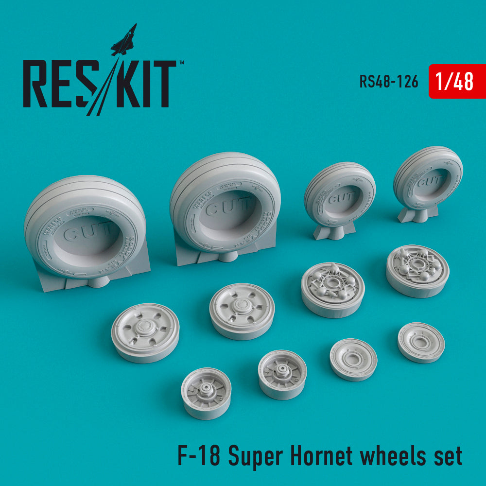 Boeing F/A-18E/F/A-F Super Hornet wheels set (designed to be used with Academy Hasegawa, Hobby Boss, Italeri and Revell kits) (ResKit sold out May 2026)