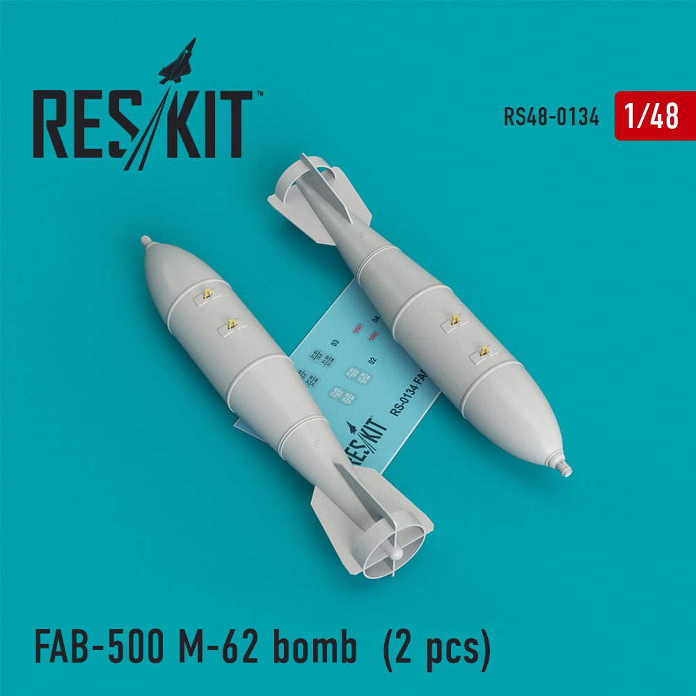 FAB-500 M-62 bomb (2 pcs) (Sukhoi Su-17, Su-22, Su-24, Su-25, Su-30, Su-34) (designed to be used with Hobby Boss, Kitty Hawk Models Model, Kopro (ex KP) and Trumpeter kits)(Reskit sold out March 2025)