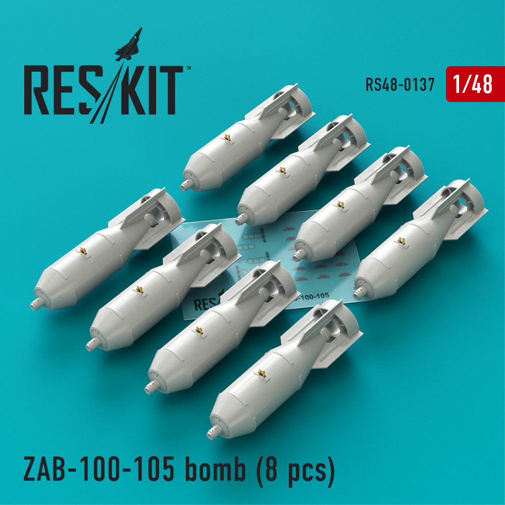 ZAB-100-105 bomb (8 pcs) (Sukhoi Su-7/Su-17/Su-22/Su-24/Su-25/Su-34, Mikoyan MiG-21, MiG-27) (designed to be used with Eduard kits, Hobby Boss, Kopro (ex KP), Kitty Hawk Models Model and Trumpeter kits)(Reskit sold out March 2025)