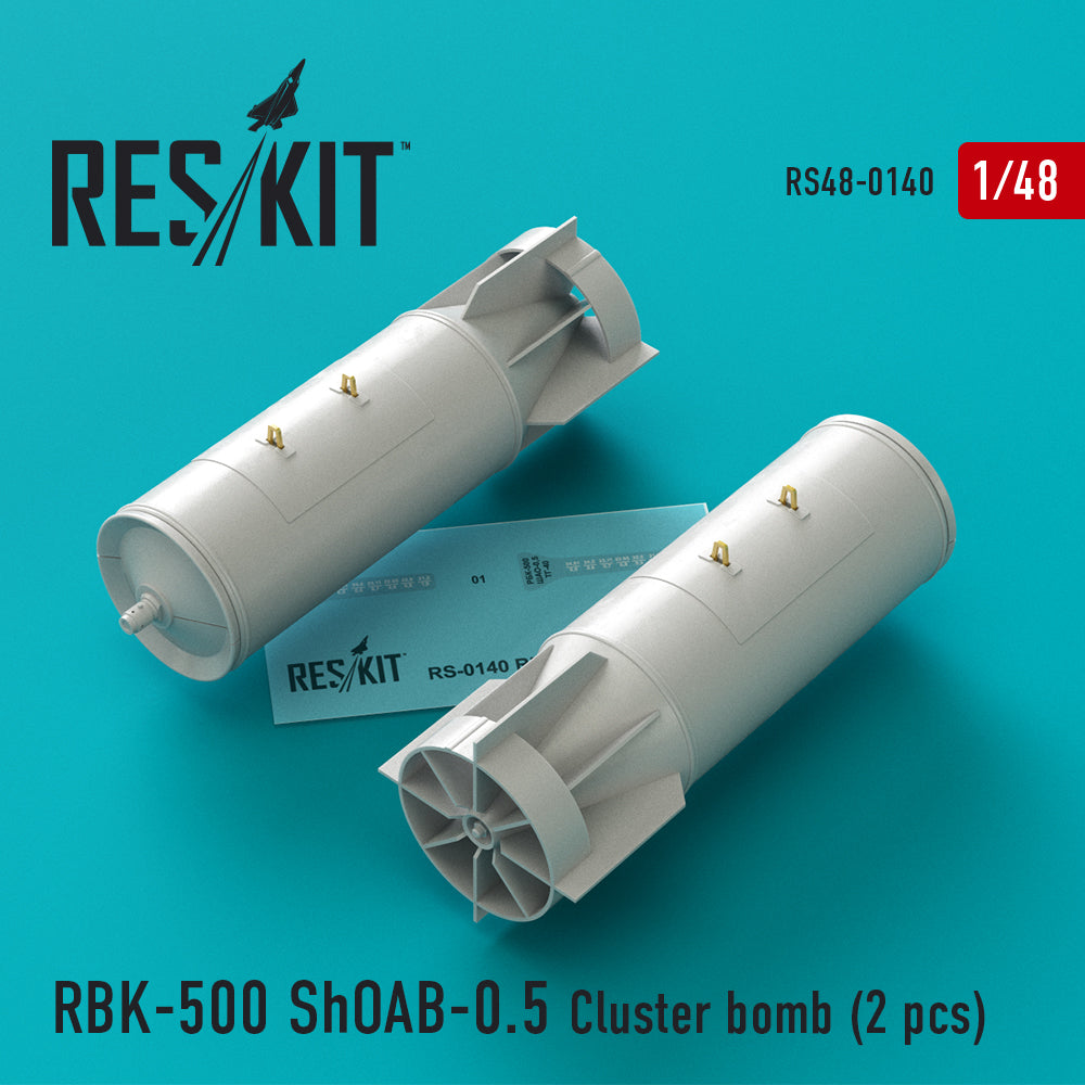 RBK-500 ShOAB-0.5 Cluster bomb (2 pcs) (Sukhoi Su-7/Su-17/Su-22/Su-24/Su-25/Su-34, Mikoyan MiG-21, MiG-27) (designed to be used with Eduard kits, Hobby Boss, Kopro (ex KP), Kitty Hawk Models Model and Trumpeter kits)(Reskit sold out March 2025)