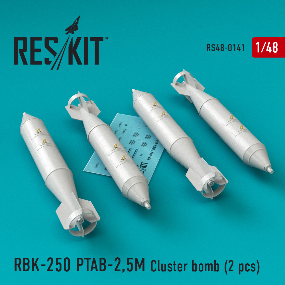 RBK-250 PTAB-2,5M Cluster bomb (4 pcs) (Sukhoi Su-7/Su-17/Su-22/Su-24/Su-25/Su-34, Mikoyan MiG-21, MiG-27) (designed to be used with Eduard kits, Hobby Boss, Kopro (ex KP), Kitty Hawk Models Model and Trumpeter kits) (discontinued August 2023)