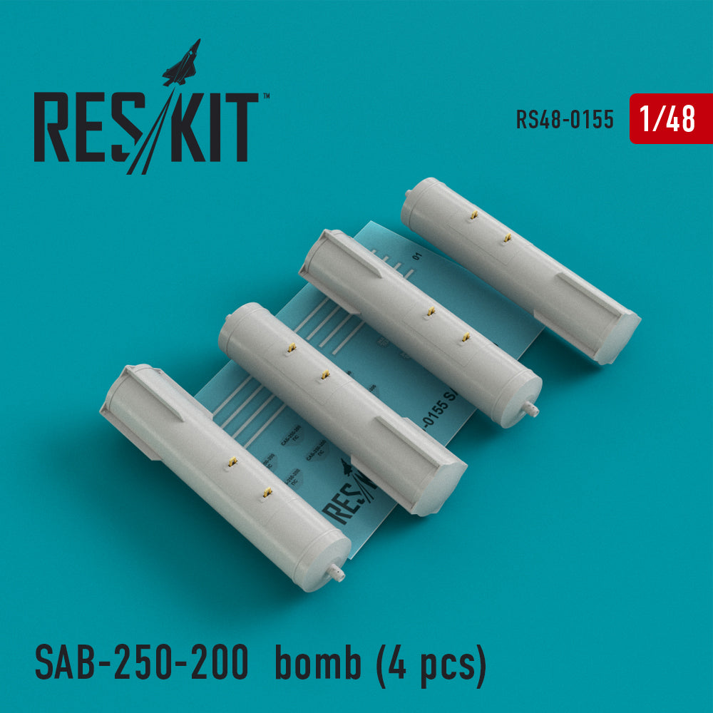 SAB-250-200 bomb (4 pcs) (Sukhoi Su-7/Su-17/Su-22/Su-24/Su-25/Su-34, Mikoyan MiG-21, MiG-27) Yakovlev Yak-38, Jak-130 (designed to be used with Eduard kits, Hobby Boss, KP, Kitty Hawk Models and Trumpeter kits) (discontinued August 2023)