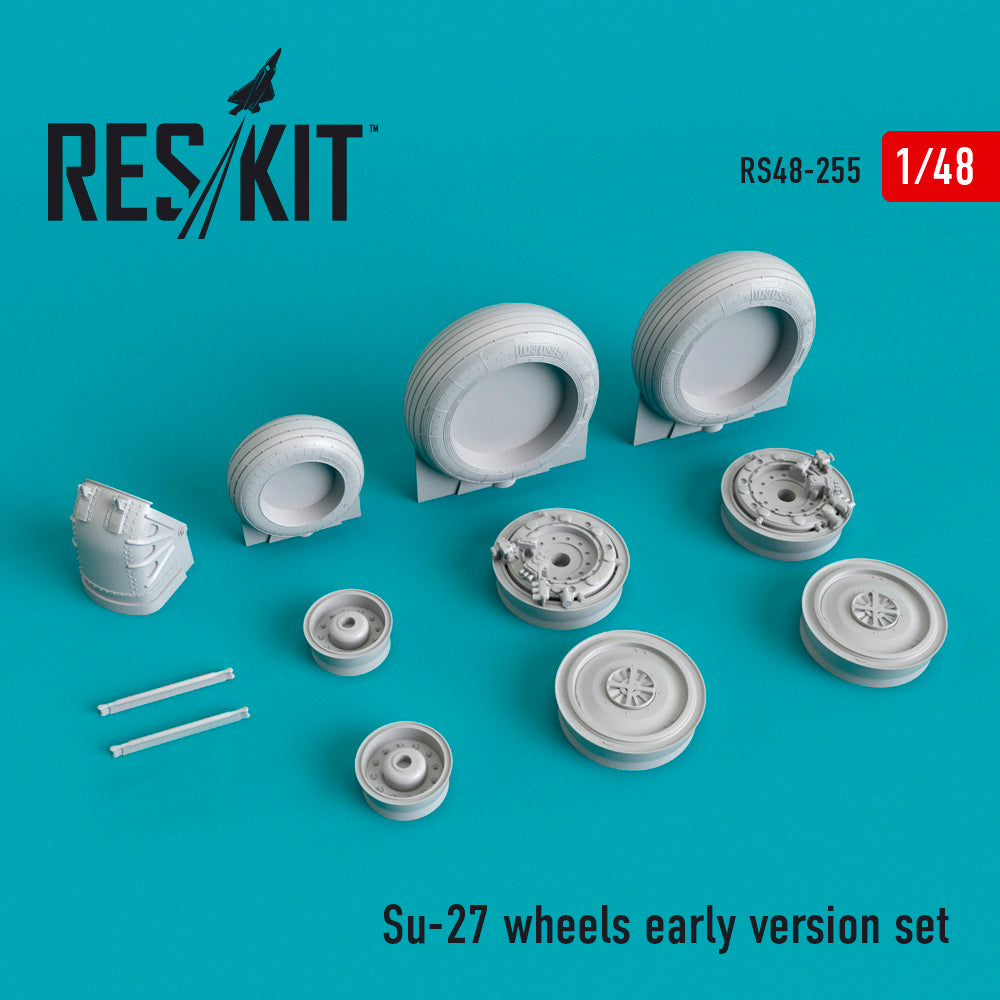 Sukhoi Su-27 wheels early version set	(designed to be used with Academy, Eduard kits, Great Wall Hobby, Hobby Boss and Kitty Hawk Models Model kits) (Reskit sold out October 2025]