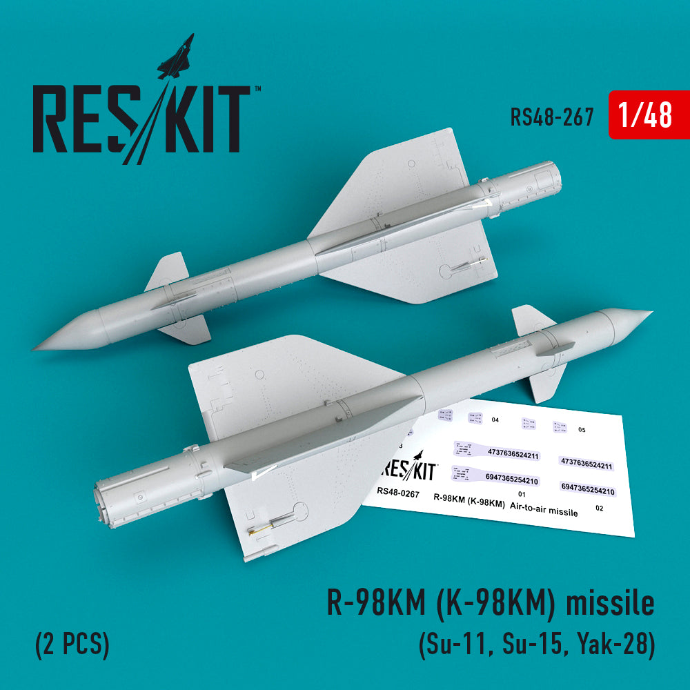 R-98 KM (K-98KM) missile (2 PCS) (Sukhoi Su-11, Sukhoi Su-15, Yak-28)	(designed to be used with Bobcat, Hobby Boss and Trumpeter kits)(Reskit sold out March 2025)